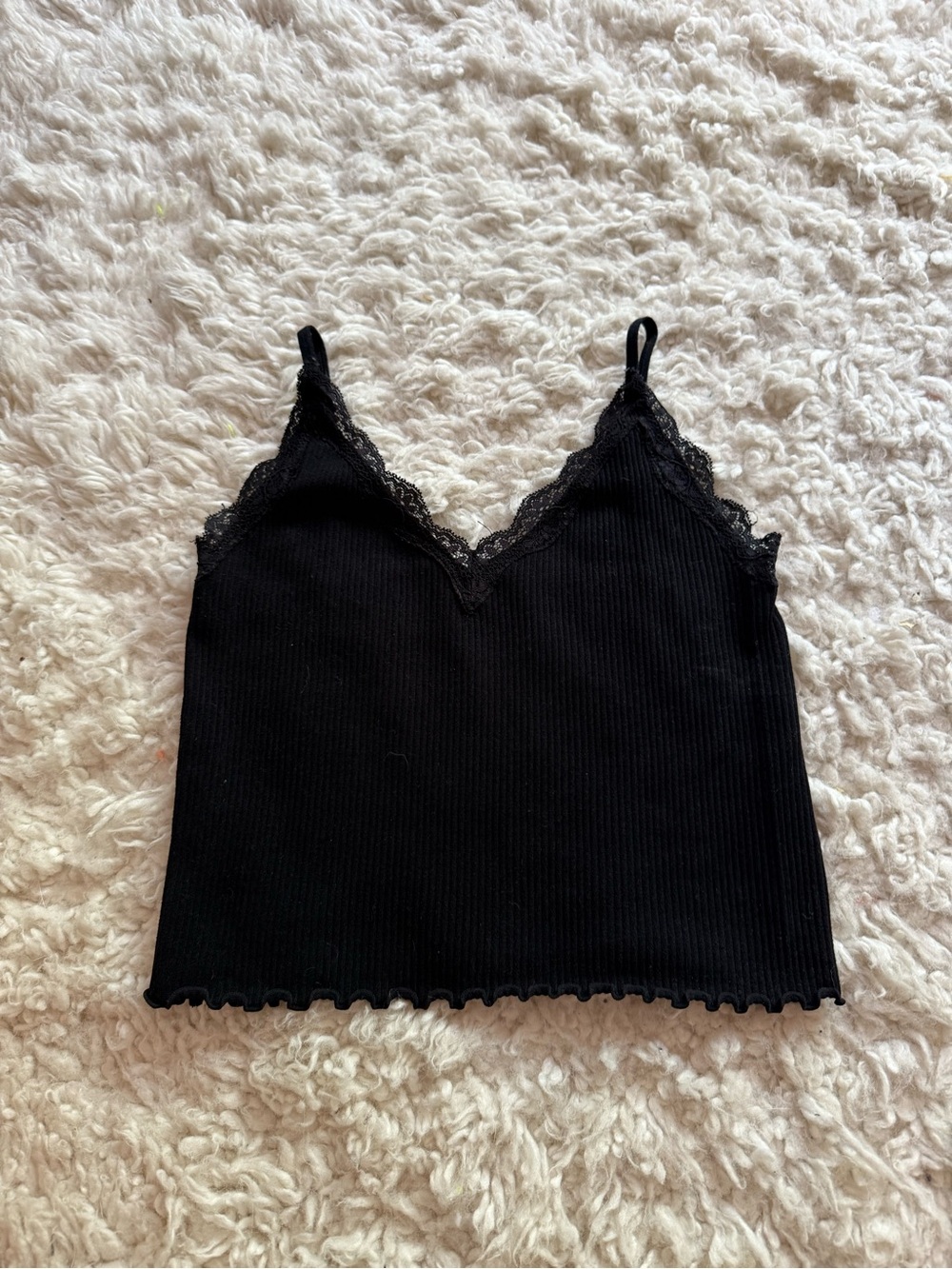 Black Lace-Trim Ribbed Cami Tank Top - Women